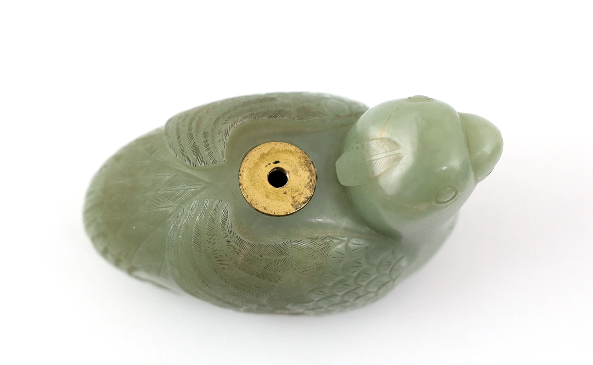 A Chinese celadon jade 'quail' waterdropper, 18th / 19th century